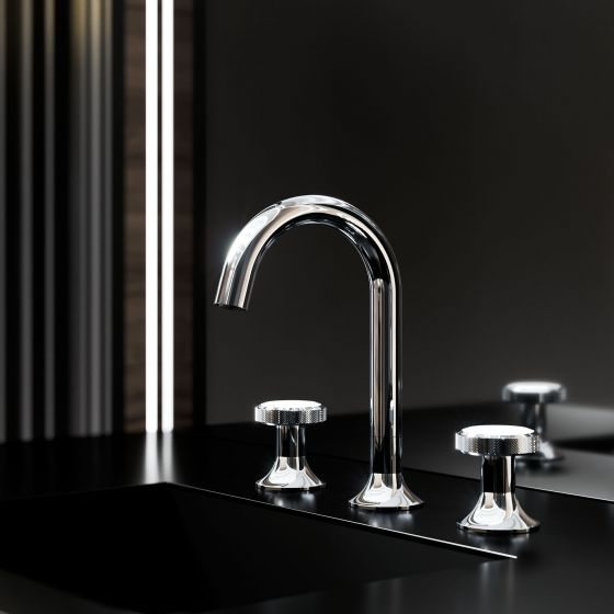 Jörger elegant Valencia washbasin fitting by Jörger shines in chrome. The tap handles are decorated with precious white crystals