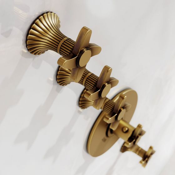 JÖRGER Design, CRONOS, thermostat, concealed, handles, cross-shaped, classic taps, bronze, classic, bathroom furnishings, valve, rain shower, premium, luxury, cannelure, grooves, stylish, shower, flow mode 