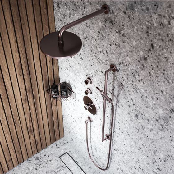 Joerger Design, ELEVEN, mink matt, shower area, shower combination, single-lever shower mixer, rain shower, anthracite, modern bathroom design, Premium, Japandi style, Badaccessories