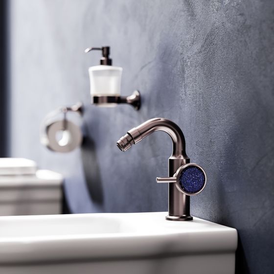 JÖRGER, JÖRGER Design, VALENCIA, Bidet-Set, Designarmatur, Einhebelmischer, Steindekor, Aventurin blau, Naturstein, Halbedelstein, Nerz, Gravur, Badestein, Badausstattung, Badzubehör, exklusiv 