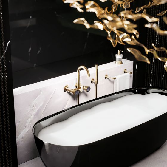Jörger, Design, bathroom, luxury, taps, faucets, accessories, Valencia, jewelry edition, , marble, black, natural stone, mixer, bath tub, hand shower, hose, Rexa, Hole