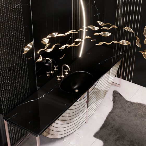 Jörger, Design, bathroom, luxury, taps, faucets, accessories, Valencia, jewelry edition, , marble, black, natural stone, bar console, Equinox, integrated washbasin, Visionnaire