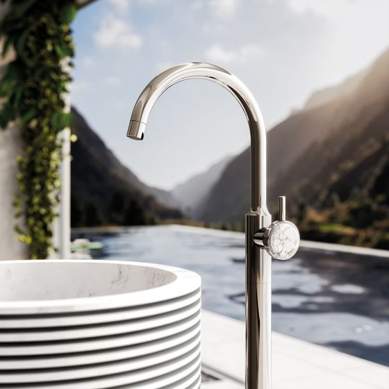 JÖRGER, JÖRGER Design, freestanding washbasin mixer, VALENCIA, designer, single lever mixer, decoration, natural stone, decorative, white turquoise, semi-precious stone, platinum, washbasin, white Turquoise, marble, Antonio Lupi, bathroom, modern