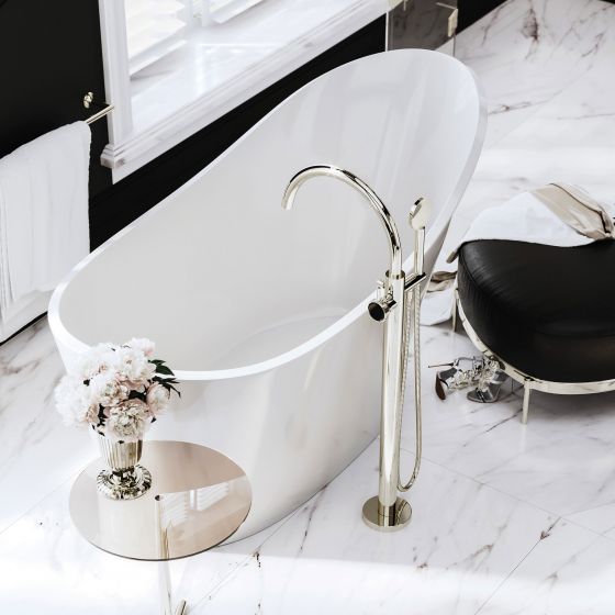 Jörger Design, Valencia, стильный интерьер, quite luxury, ванная комната, дизайнерский смеситель, серебристый никель, черный кристалл, напольный, для ванны, премиум, овальная ванна, свободно стоящий