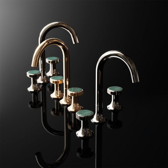 Jörger Design, Valencia, polished nickel, sunshine, mink matt, green aventurine, natural stone, washbasin mixer, gemstone collection, luxurious, elegant, premium  