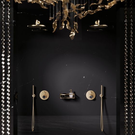 Jörger Design, Valencia, sunshine matt, shower, faucets, bathroom, luxury bathroom, designer faucets, classy, elegant, joerger, luxurious, black Marble, black bathroom