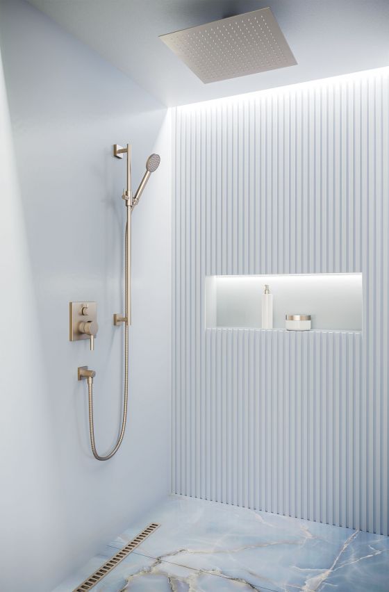 Jörger Design, Charleston Square, душевая система, термостат и вентили, верхний душ, в матовой платине