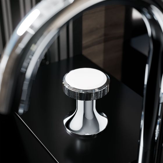 Jörger Design, Valencia, chrome, crystal handle, white crystal, side rim valve, tap handle, detail, designer tap, joerger