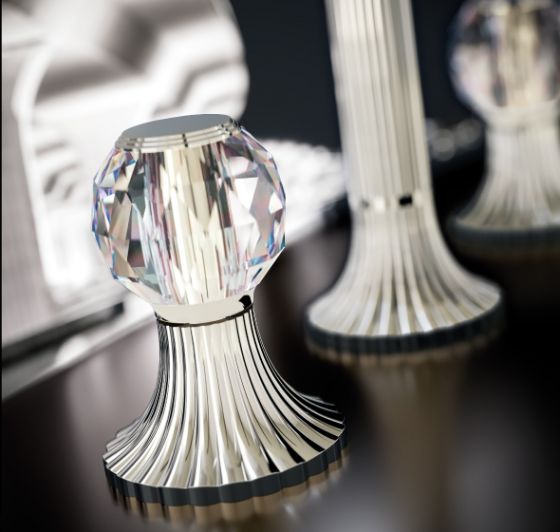 Jörger Design, Cronos Crystal siver nickel, Design-Armatur, 3-Hebel-Washtischarmatur